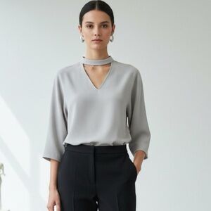 OAK + FORT Gray Choker Neck Tunic